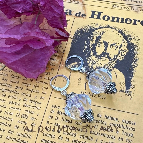 Vintage beaded Lucite/acrylic/ silver Maxi big dangle Victorian earrings - Picture 1 of 1